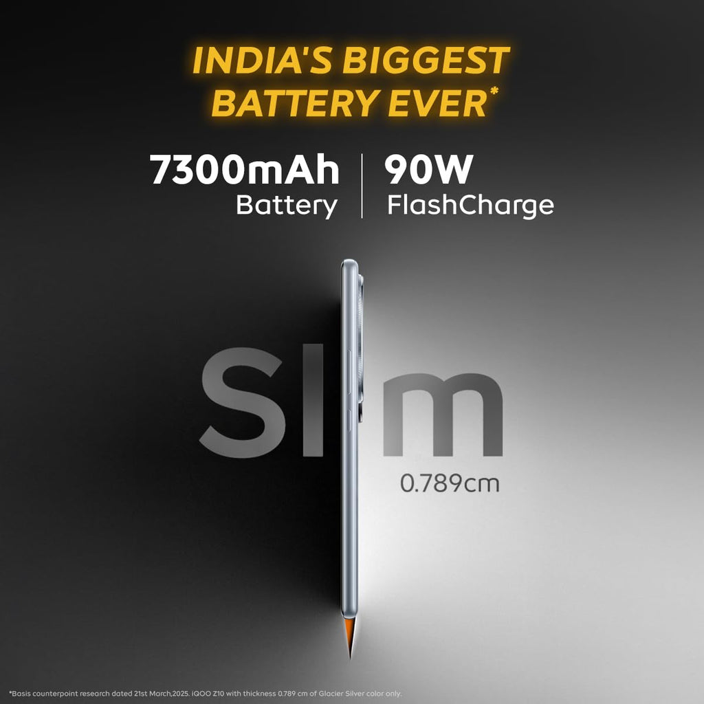 iQOO Z10 5G (Stellar Black, 8GB RAM, 256GB Storage) | India's Biggest Ever 7300 mAh Battery | Snapdragon 7s Gen 3 Processor | Brightest Quad Curved AMOLED Display in The Segment
