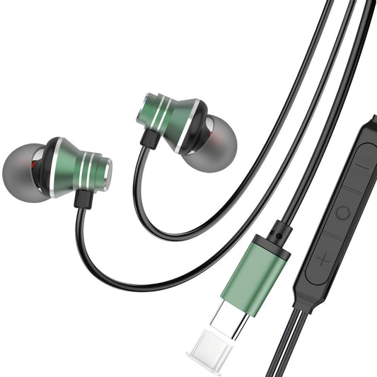 Modorwy Hearox Original USB-C Headphone | 14.2mm Drivers Surround Sound | DAC Chip-100% Support | in-Line Mic Type C Earphone| Compatible with i15, i16,Flip,Fold,S Series,1+ & Others (Olive Green)