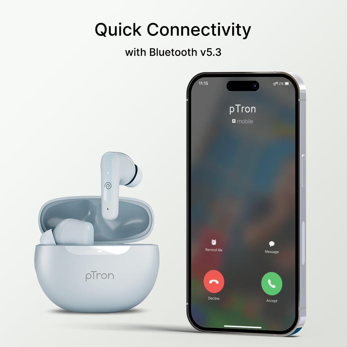 pTron Bassbuds Astra in-Ear TWS Earbuds with Stereo Sound, 34Hrs Playtime, Stereo Calls, Bluetooth V5.3 Headphones with Quick Pairing, Touch Control, Voice Assistant, Type C Charging & IPX4 (Grey)