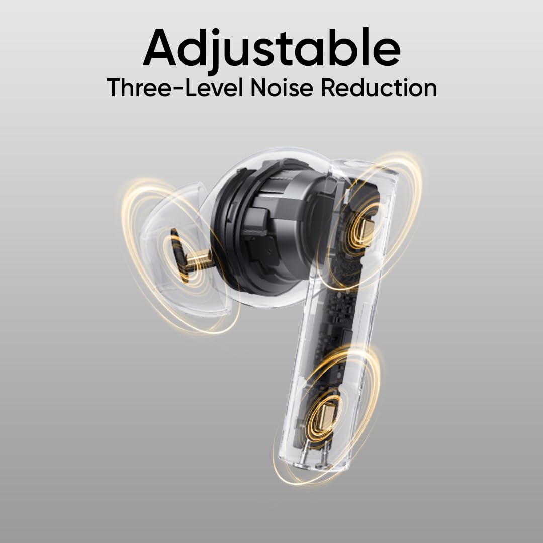 realme Buds T310 True Wireless in-Ear Earbuds with 46dB Hybrid ANC, 360° Spatial Audio, 12.4mm Dynamic Bass Driver, Upto 40Hrs Battery and Fast Charging (Vibrant Black)