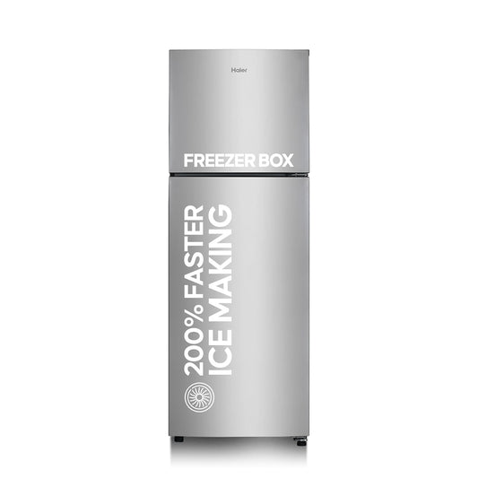 Haier 240L 2 Star Frost Free Top Mount Double Door Refrigerator|Cool Pad|200% Faster Ice Making in 49 Minutes (HEF-252EGS-P, Moon Silver)