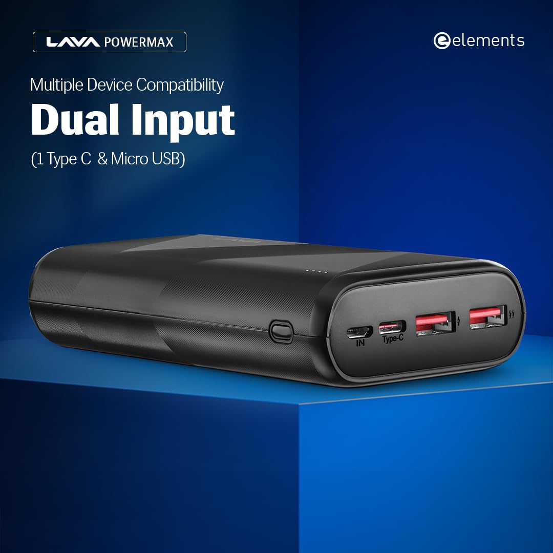 Newly Launched Lava POWERMAX [20000mAh] 22.5W Premium Fast Charging Power Bank with Triple Charging Ports, Superior Graphic Design, Strong Polycarbonate Body & BIS Certified, Made in India (Black)