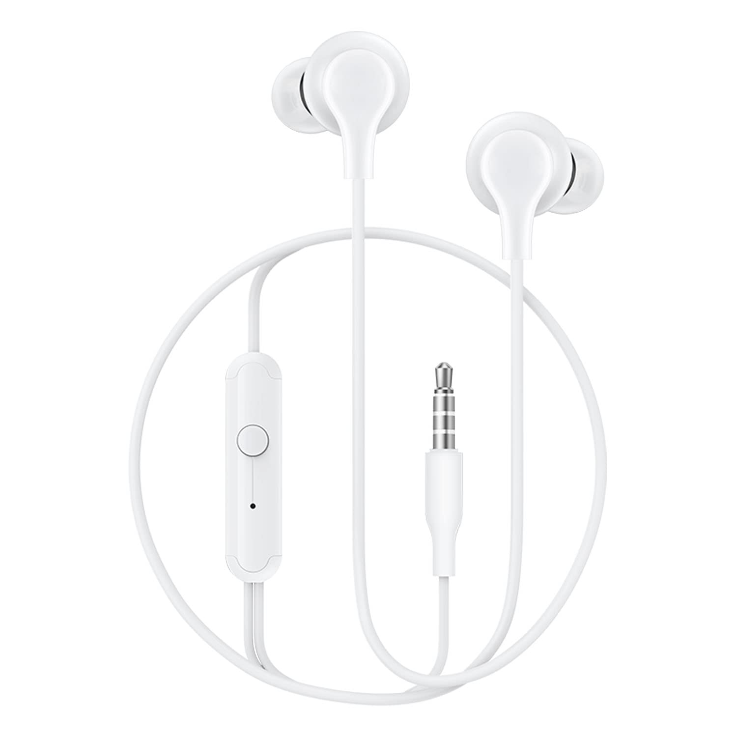 Earphones for Vivo Y21T / Y 21 T Earphones Original Like Wired Noise Cancellation In-Ear Headphones Stereo Deep Bass Head Hands-free Headset Earbud With Built in-line Mic, Call Answer/End Button, Music 3.5mm Aux Audio Jack (VIW1, White)