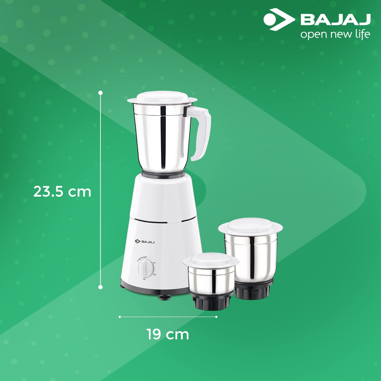 Bajaj 500 Watt GX-1 Mixer Grinder with 3 Jars- white