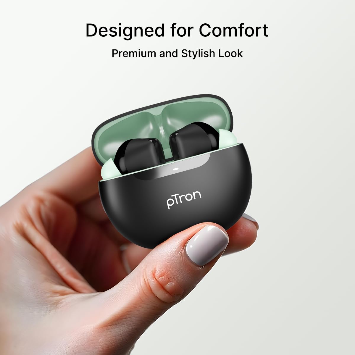 pTron Bassbuds Astra In-Ear TWS Earbuds with Stereo Sound, 34Hrs Playtime, Stereo Calls, Bluetooth V5.3 Headphone with Quick Pairing, Touch Control, Voice Assist, Type C Charging & IPX4(Black & Green)