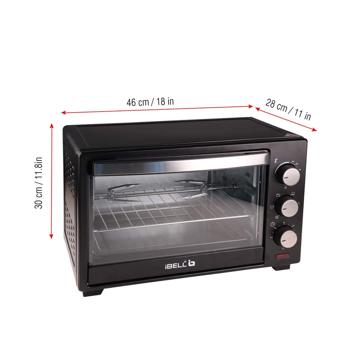 iBELL Ibleo25Lgnew 25 Liters Electric Oven Toaster Grill Otg With Rotisserie, Black, 1600 Watts