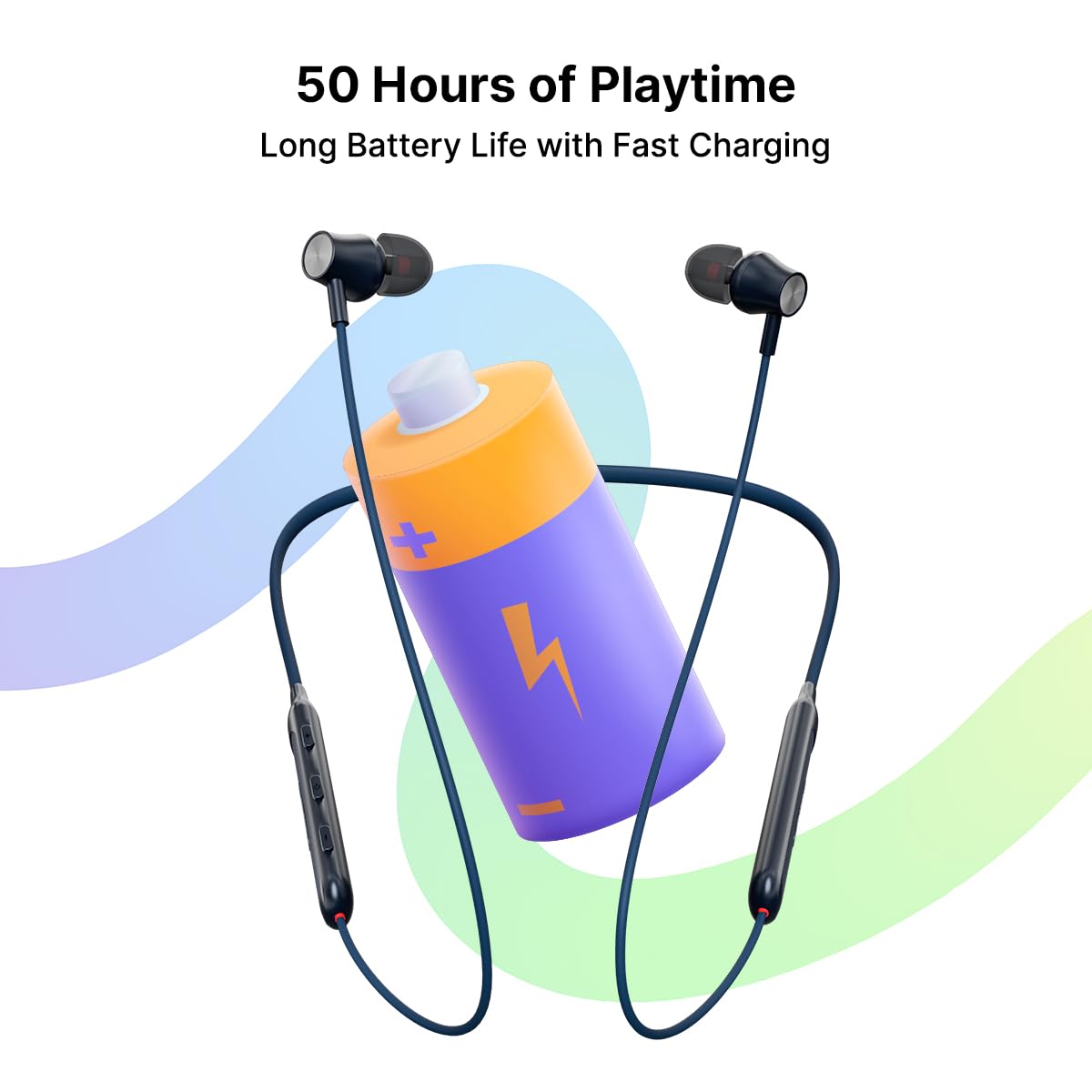 pTron Newly Launched Tangent Evolve w/ 50Hrs Playtime, HD Mic, Pristine Sound, Bluetooth V5.3 with Dual-Device Pairing Wireless Neckband, Voice Assistant, Type-C Fast Charging & IPX4 (Black)