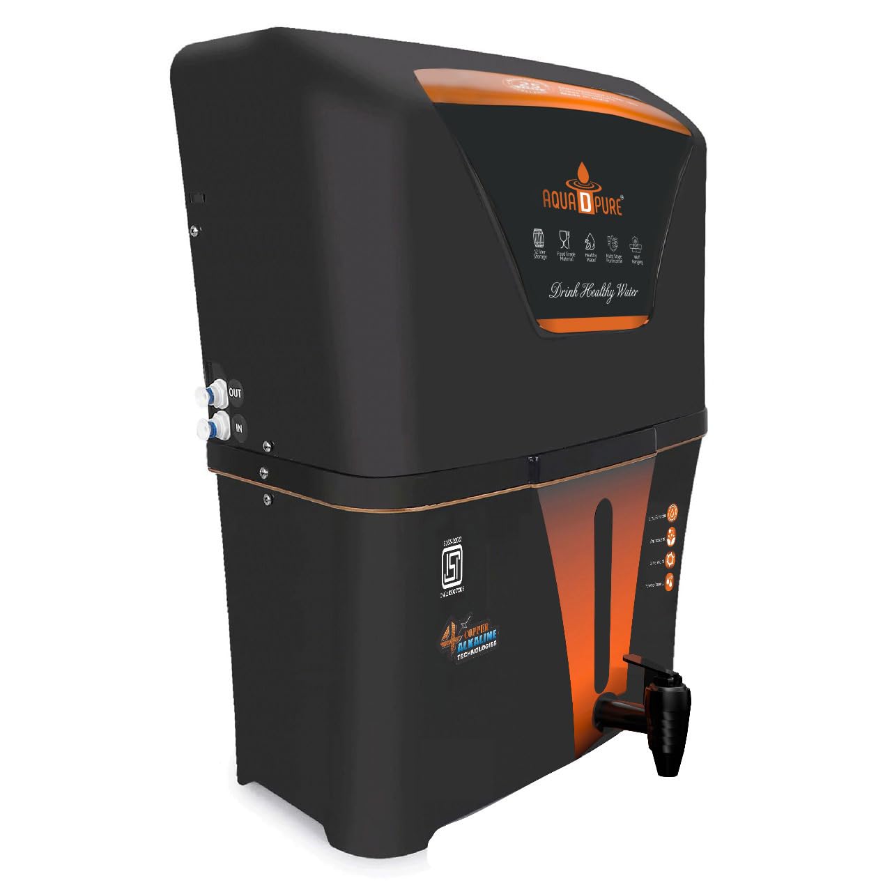 AQUA D PURE Copper + Alkaline RO Water Purifier 12L RO+UV+UF Copper+Bio-Alkaline +TDS Control+UV Purified Water with Goodness of RO Water Purifier, Black