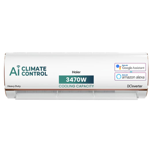 Haier 1 Ton 4 Star AI Climate Control Smart Split AC (3470W, Triple Inverter, Copper, Wi-Fi, 4-Way Swing, 7 in 1 Convertible, HD Filter, Cools at 60°C, 20 Mtrs Air Throw - HSU13K-PYAIR4BN-INV, White)