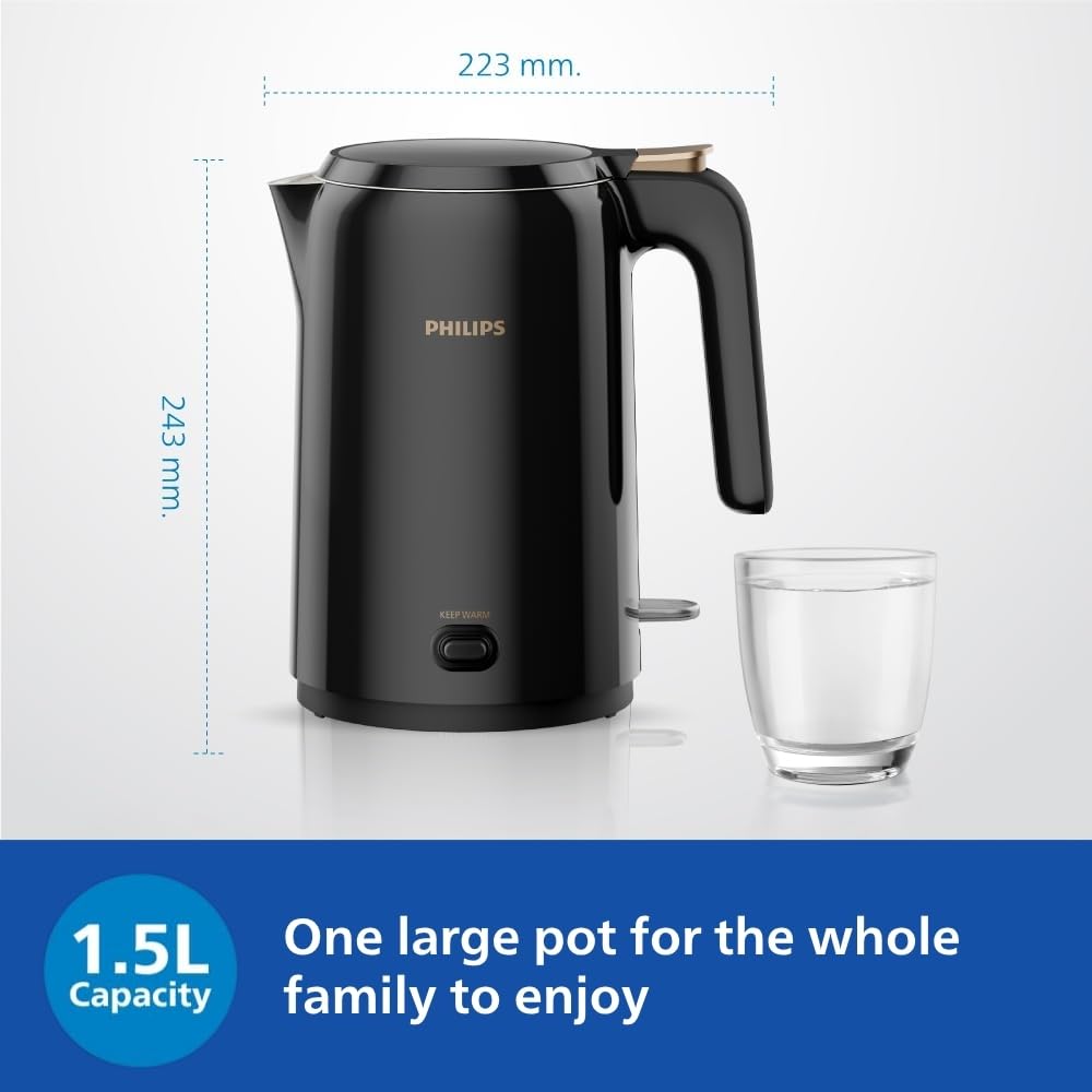 Philips Double walled electric kettle with Keep Warm function, 1.5L, 1300W, Auto shut off, 2yrs Warranty (HD9378/80)