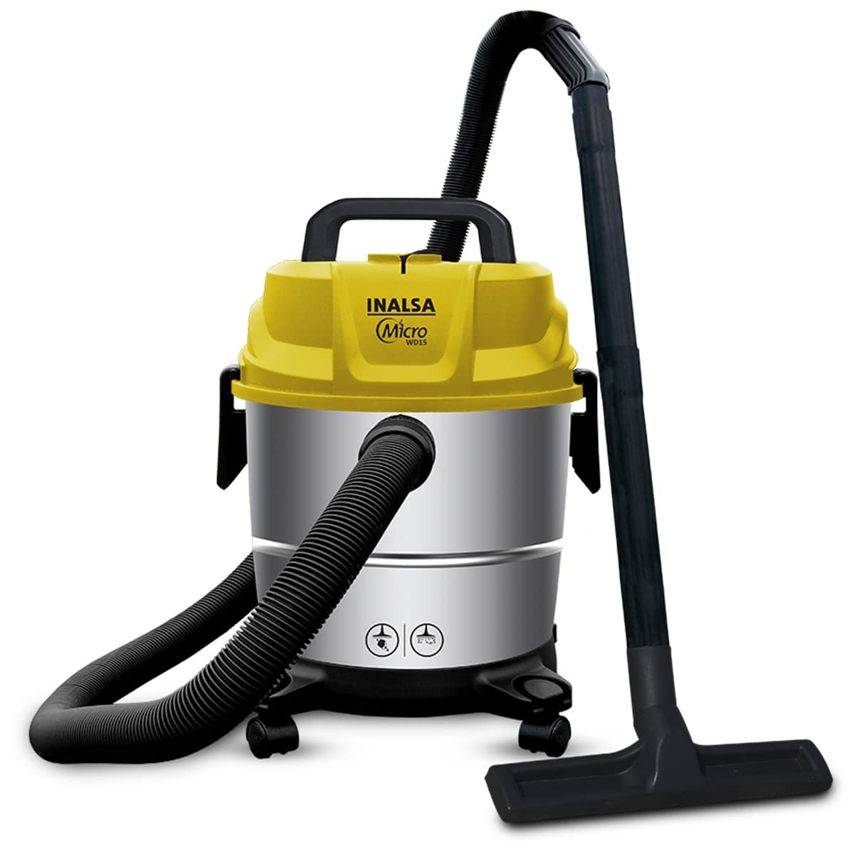 INALSA Wet and Dry Vacuum Cleaner for Home, 15 LTR Capacity,1400 W, 20 kPa Suction, Blower Function,HEPA Filter, Wet Vacuum Cleaner for Sofa, House Cleaning Machine,Stainless Steel Body (WD 15)
