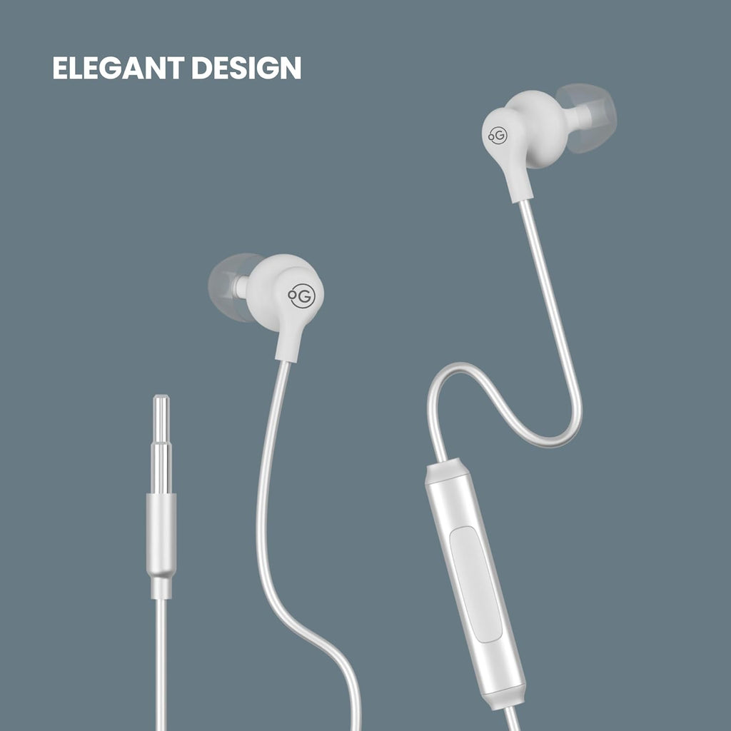OOGE Beat 1 Wired Earphones with Mic, 3.5mm Jack, Deep Bass, Inline Controls, Lightweight and Comfortable Fit, Earphone Wired with Mic, Ideal for Laptop, Tablet, and Android Devices (White)