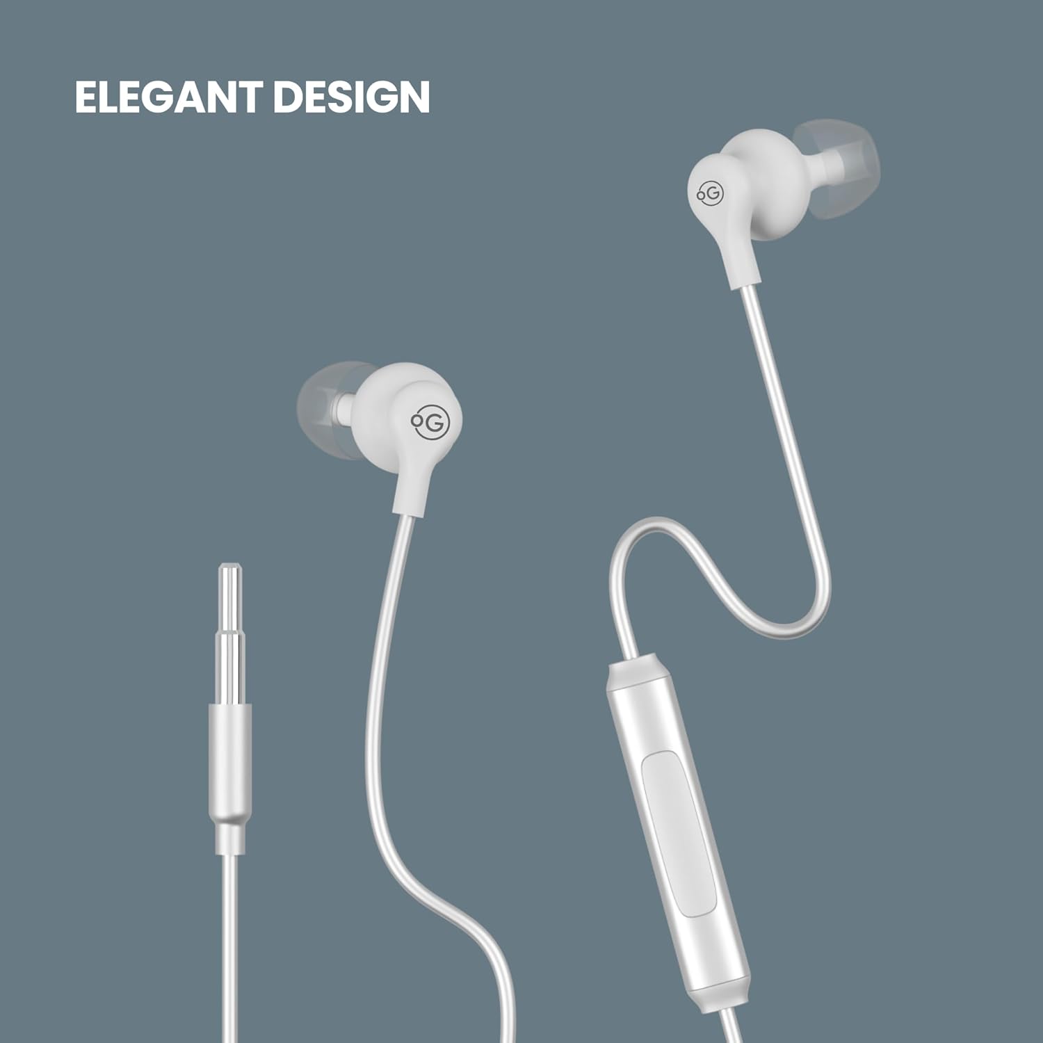 OOGE Beat 1 Wired Earphones with Mic, 3.5mm Jack, Deep Bass, Inline Controls, Lightweight and Comfortable Fit, Earphone Wired with Mic, Ideal for Laptop, Tablet, and Android Devices (White)