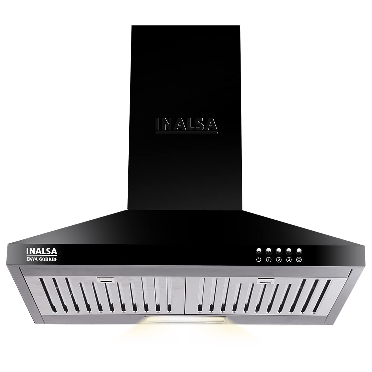 INALSA EKON 60cm 1100 m³/hr Pyramid Kitchen Chimney With Elegant Look|Push Button Control|Efficient Dual LED Lamps & Filterless|5 Year Warranty on Motor ( EKON 60BKFL, Black)