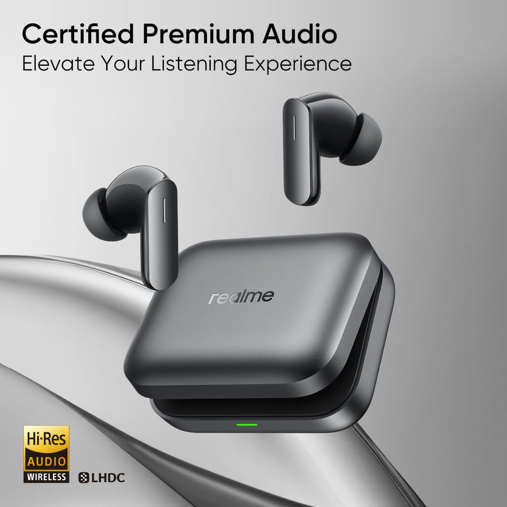 realme Earbuds Air 7 True Wireless,12.4mm Dynamic Bass Drivers,52Hrs Playtime,52dB Hybrid ANC,6 Mic ENC,45ms Low Latency,360° Spatial Audio,Hi-Res LHDC,IP55 Dust & Water Resistant,BT v5.4(SlateGrey)