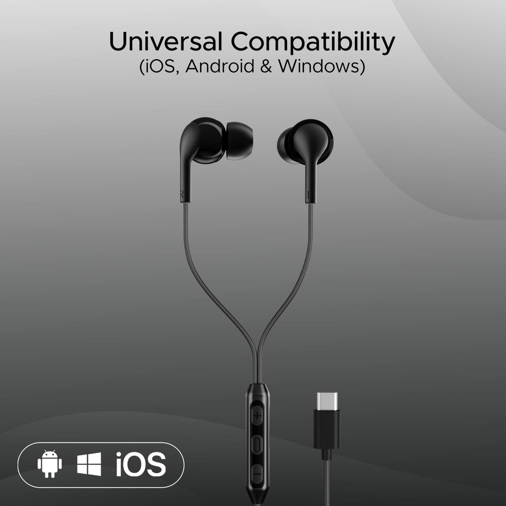 boAt Bassheads 100 C Wired Headphones Earphones with Type-C Jack, in-Line Microphone, in Ear, 10Mm Drivers, Signature Sound, Integrated Controls & Multi-Os Compatibility (Black)