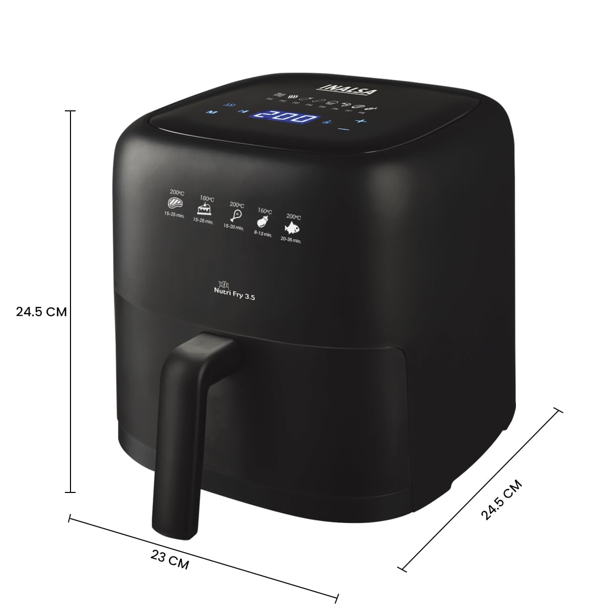 INALSA Air Fryer 3.5 ltr|1400 W with Air Crisp Technology|Temperature & Timer Control|8 Preset Menu & Digital Display|Air fry, Bake,Roast,Reheat,Dehydrate|Airfryer Recipe book-NutriFry 3.5