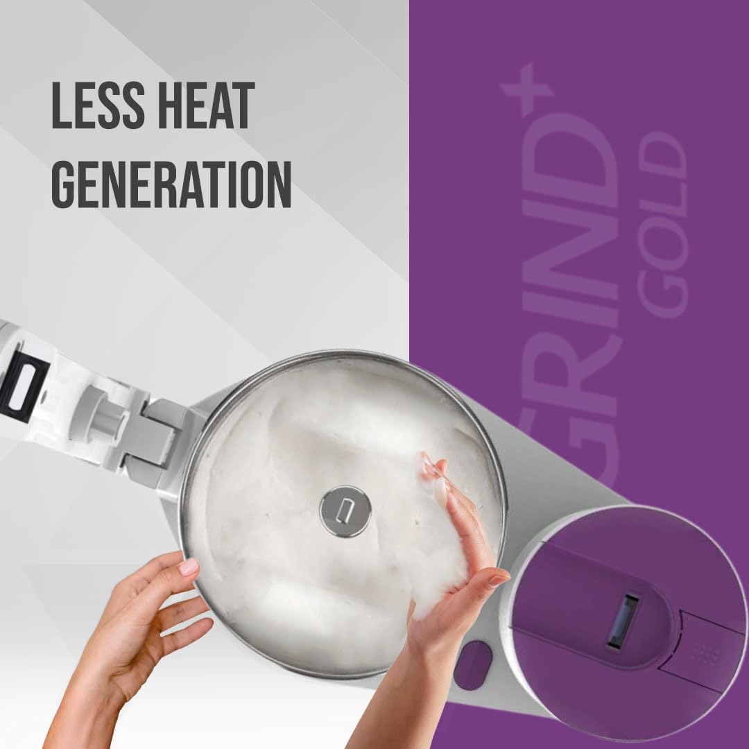 Ultra Grind+ Gold 2 Litre Table Top Wet Grinder - White | Fast Grinding Conical Stones, 150W Motor & 5 Years Warranty | AISI 304 Food-Grade SS Multi Utility Cylindrical Drum, Light Weight