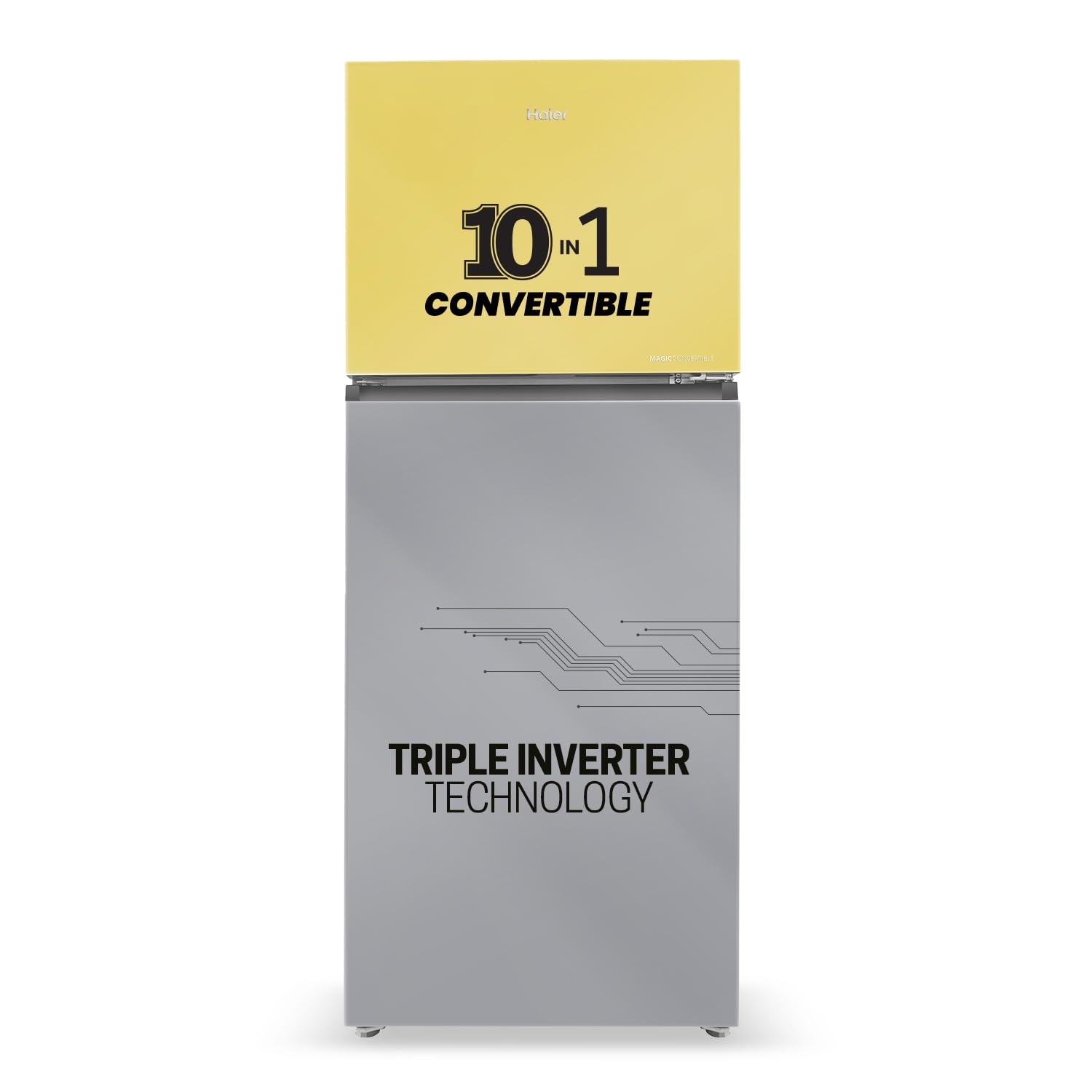Haier 328 L, 3 Star, Convertible 10-in-1, Triple Inverter & Fan Motor Technology, Frost Free Double Door Refrigerator (HRF-3783YGG-P, Yellow Grey Glass)