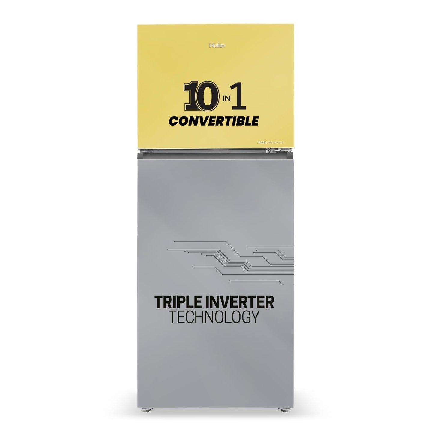 Haier 328 L, 3 Star, Convertible 10-in-1, Triple Inverter & Fan Motor Technology, Frost Free Double Door Refrigerator (HRF-3783YGG-P, Yellow Grey Glass)