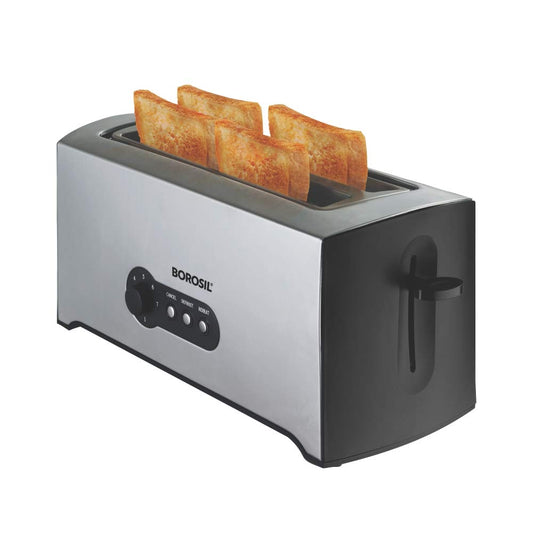Borosil 1500W Pop-up Toaster | 4 Slice Automatic Pop up | Toasting, Reheating & Defrosting Options | Removable Bread Crumb Tray | 7 Temprature Settings | Cord Winder | 2 Years Warranty