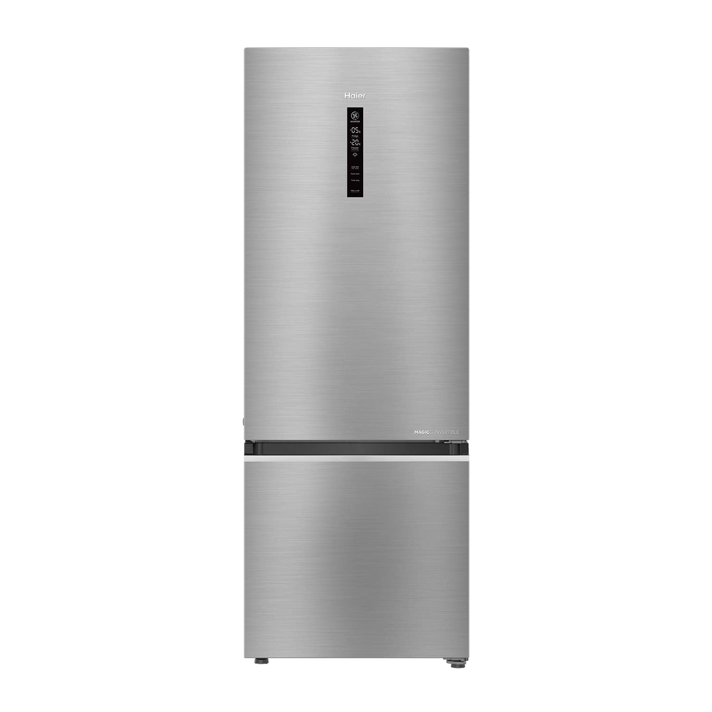 Haier 355 L 3 Star Frost Free Bottom Mount Double Door Refrigerator|Convertible 14-in-1|Jhukna Mat-Bottom Freezer|Digital Display Panel|Triple Inverter|Twist Ice Maker (HEB-363TS-P, Inox Steel)