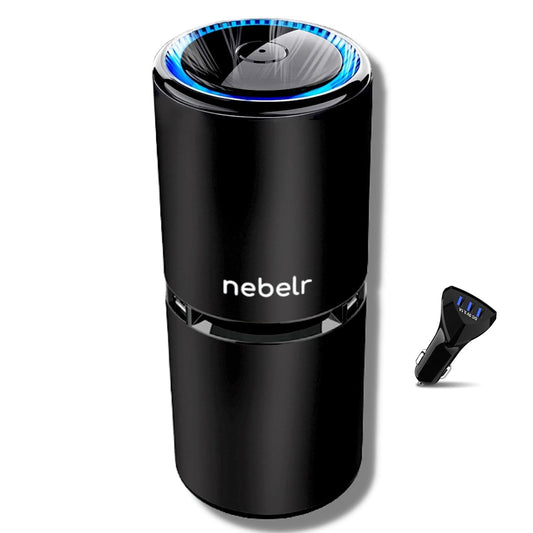 Nebelr Car Air Purifier Ionizer - Premium - Zero Filter - Alluminium - 10 Million Negative Ions - Kills 99.9% Viruses - Removes Dust - Portable - Designed in Japan - 2025 - USB C - with Car Charger