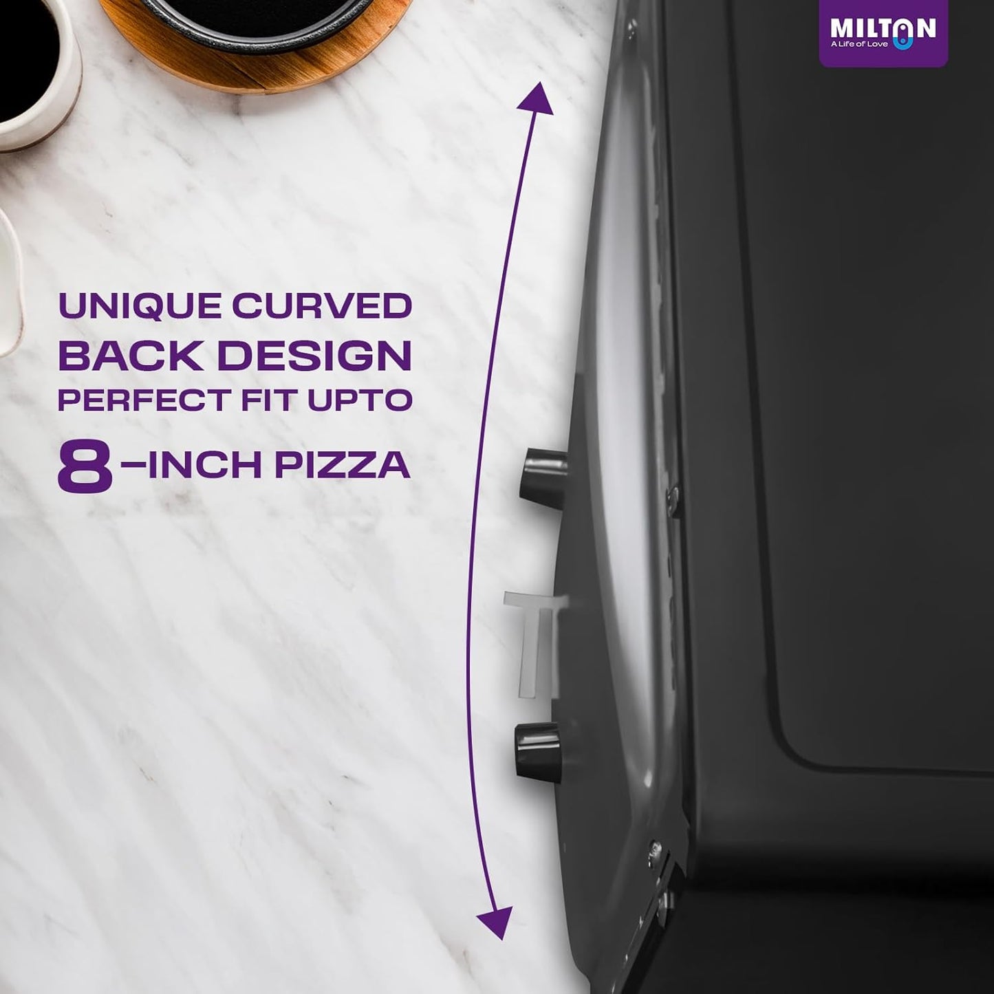 Milton 10L OTG Oven Toaster Griller for Kitchen | 800W | Royal Black Finish | Auto Shut-Off | 250°C Thermostat | Timer, Bell & Tempered Glass | Easy to Clean | Includes Grill Rack & Baking Tray