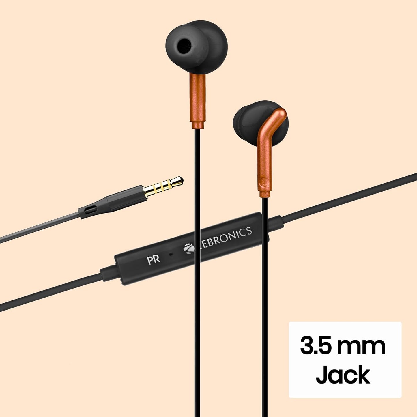 ZEBRONICS Bro 3.5Mm Wired in Ear Earphones, in-Line Mic, Deep Bass, 1.2M Strong and Long Lasting Cable, Light Weight, Compatible with Mobile | Tablet | Laptop (Orange)