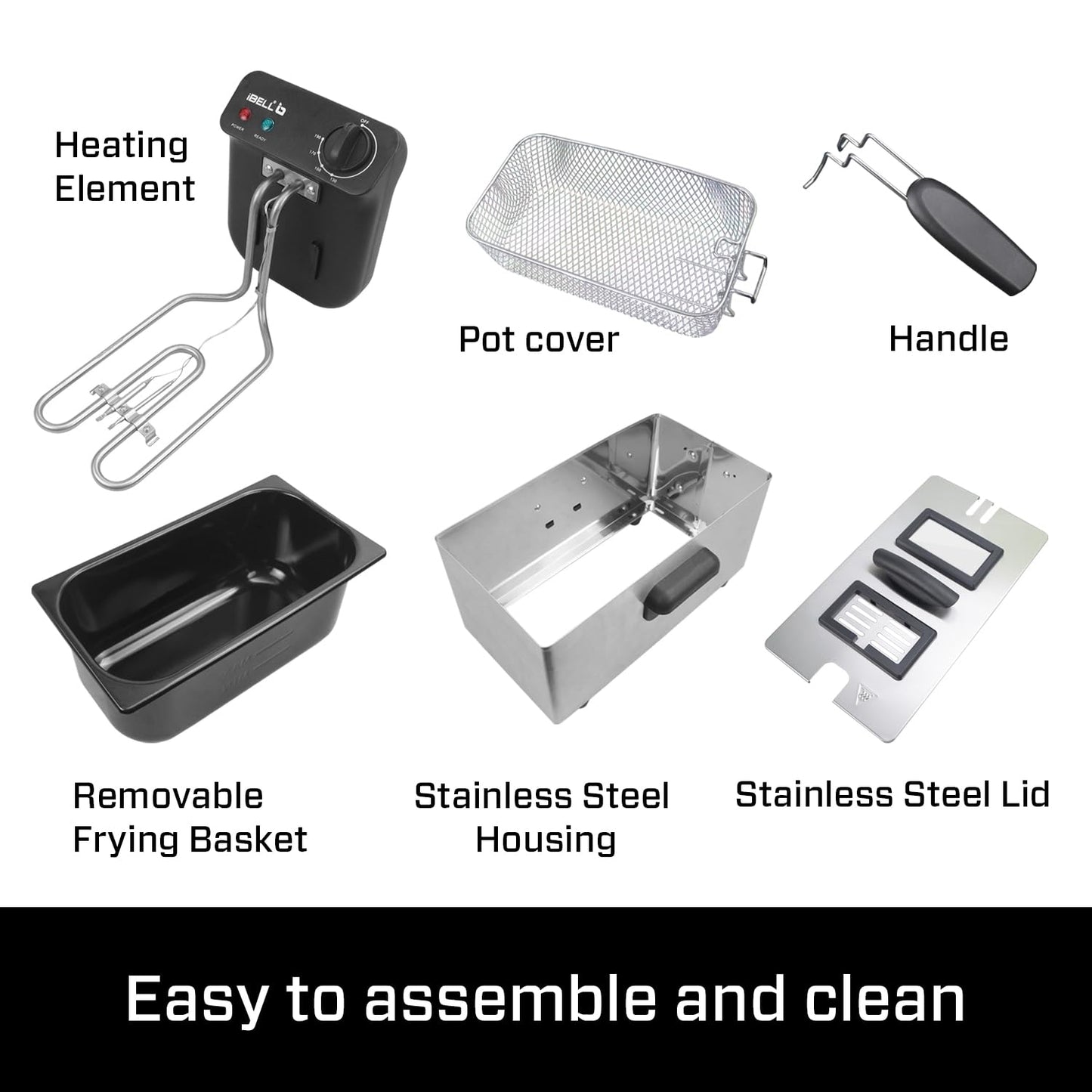 iBELL DF310M Electric Deep Fryer 3 Litre Stainless Steel 2000W with Variable Temperature Control Lid (Silver)