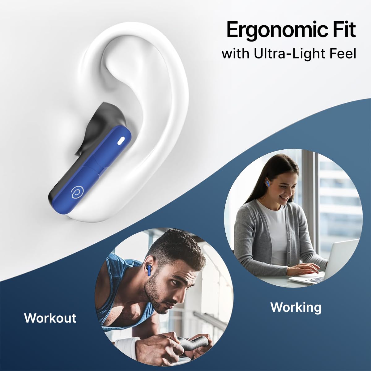 pTron Bassbuds Blaze in-Ear TWS Earbuds w/ 13mm Drivers, 50Hrs Playtime, AI-ENC Clear Calls, Bluetooth V5.4 Wireless Headphones, Touch Control, Voice Assistant, Type C Charging & IPX5 (Blue & Black)