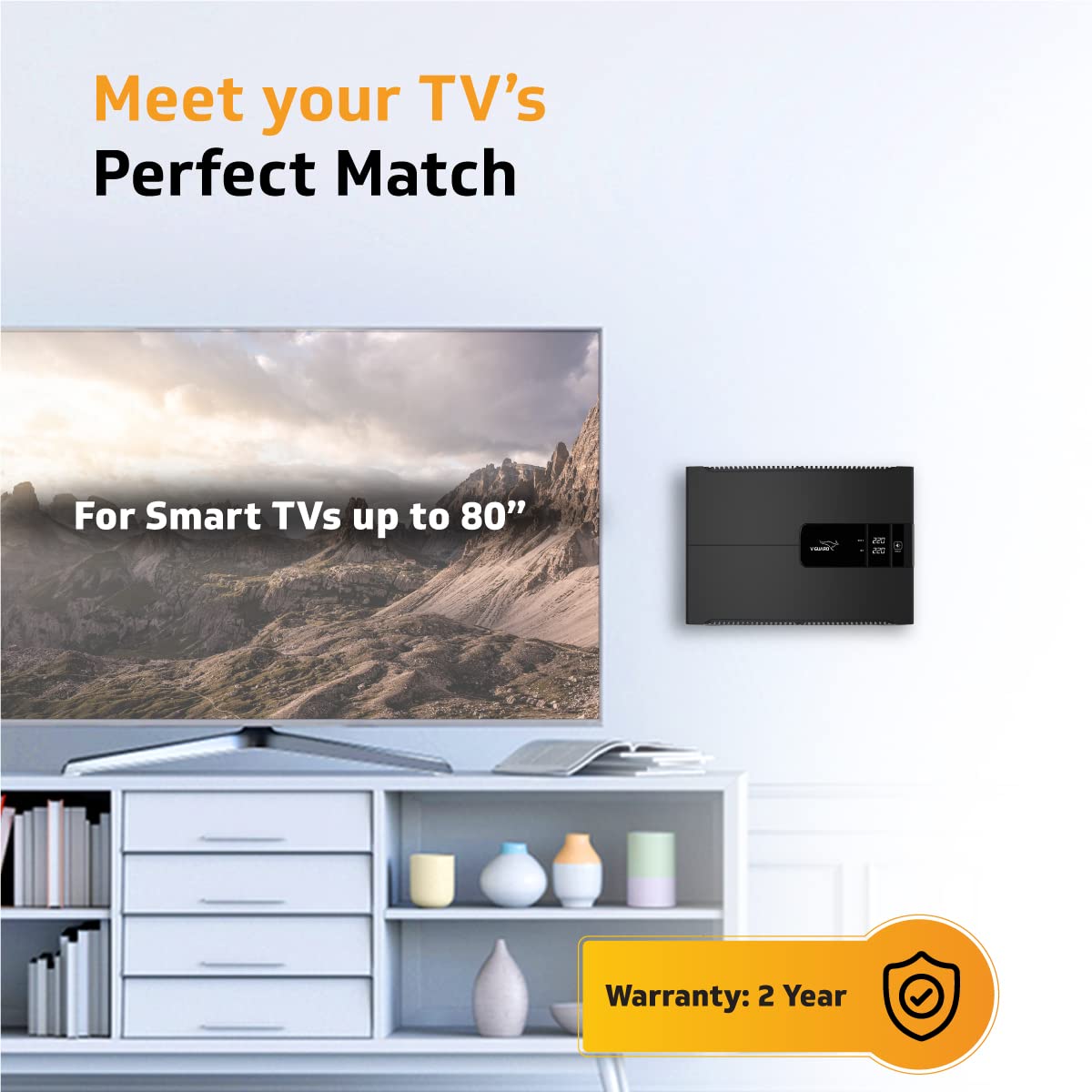 V-Guard Voltino Grand Digi Plus TV Stabilizer | Applicable for Smart TVs up to 203 cm (80'') + Set Top Box,Home Theatre/Gaming Console| 4 A Capacity | Dual Seven Segment Digital Display | Black