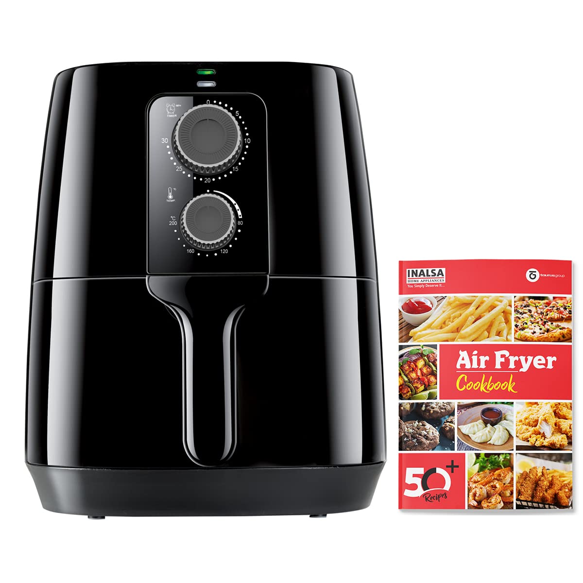 INALSA Air Fryer for Home|5.5 liter Capacity|Visible Window & Internal Light|1600 W with Smart AirCrisp Technology|6-In-1 Appliance With 8 Preset Menu & Digital Display (Tasty fry DW5.5) Black