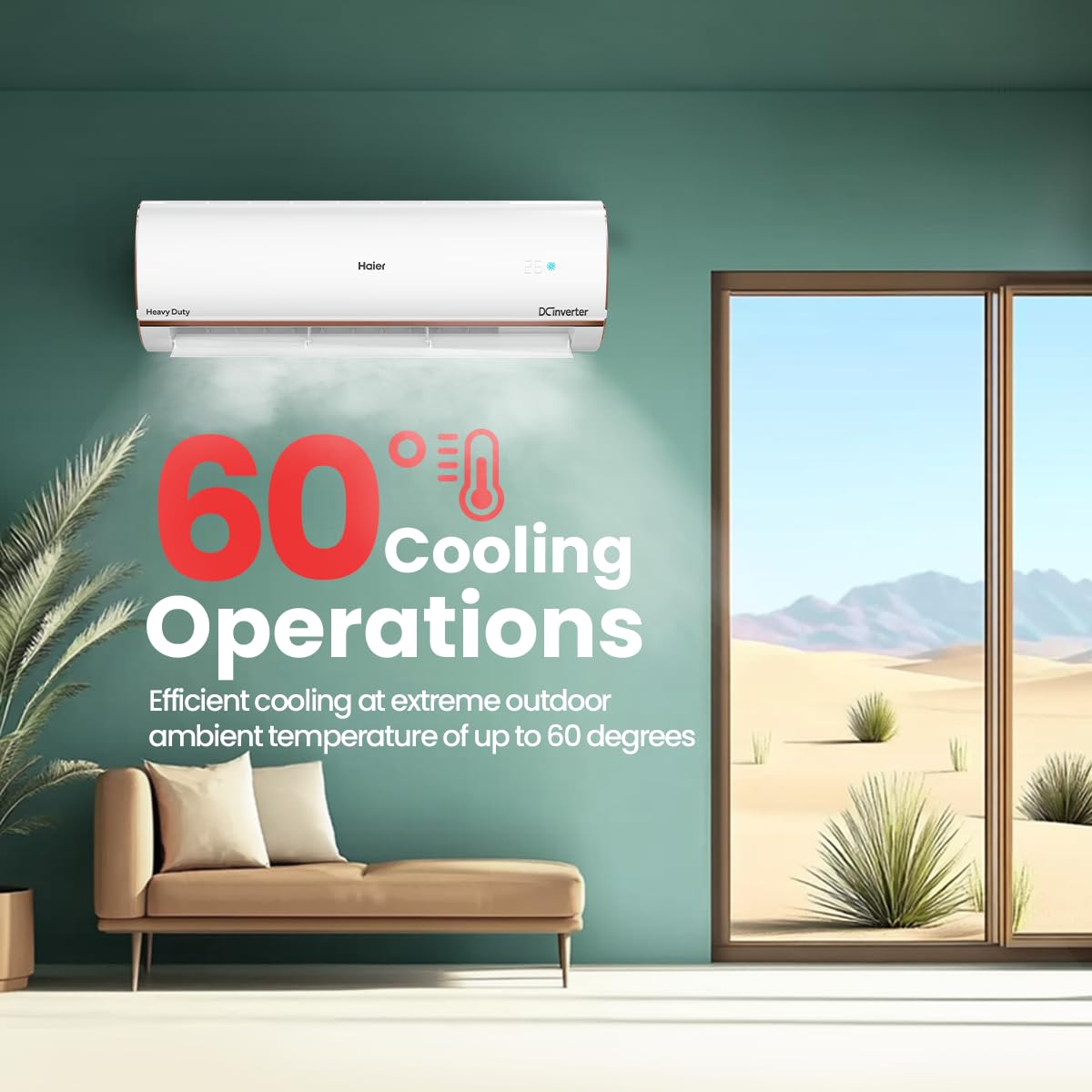 Haier 1.5 Ton 4 Star Triple Inverter Smart Split AC (5250 Watts, Copper, Wi-Fi, 4-Way Swing, 7 in 1 Convertible, Frost Self Clean, HD Filter, Cools at 60°C - HSU18K-PYFR4BN-INV, White)
