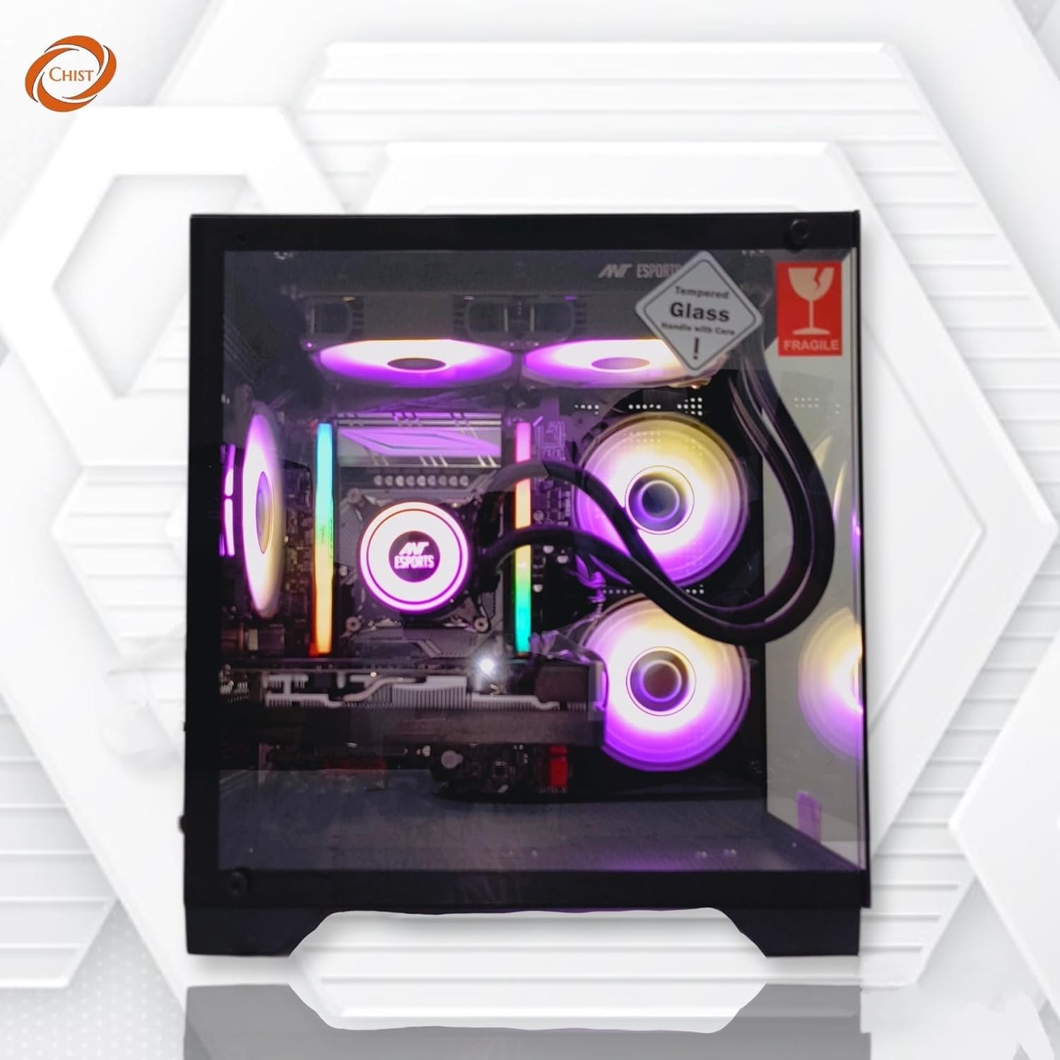 CHIST Gaming Desktop PC, AMD Ryzen 5 5500, 32GB DDR4, 1TB Nvme SSD, RTX 3050 6GB, Liquid Cooling With RGB Fans Wi-FI Bluetooth,Windows 11 Pro.