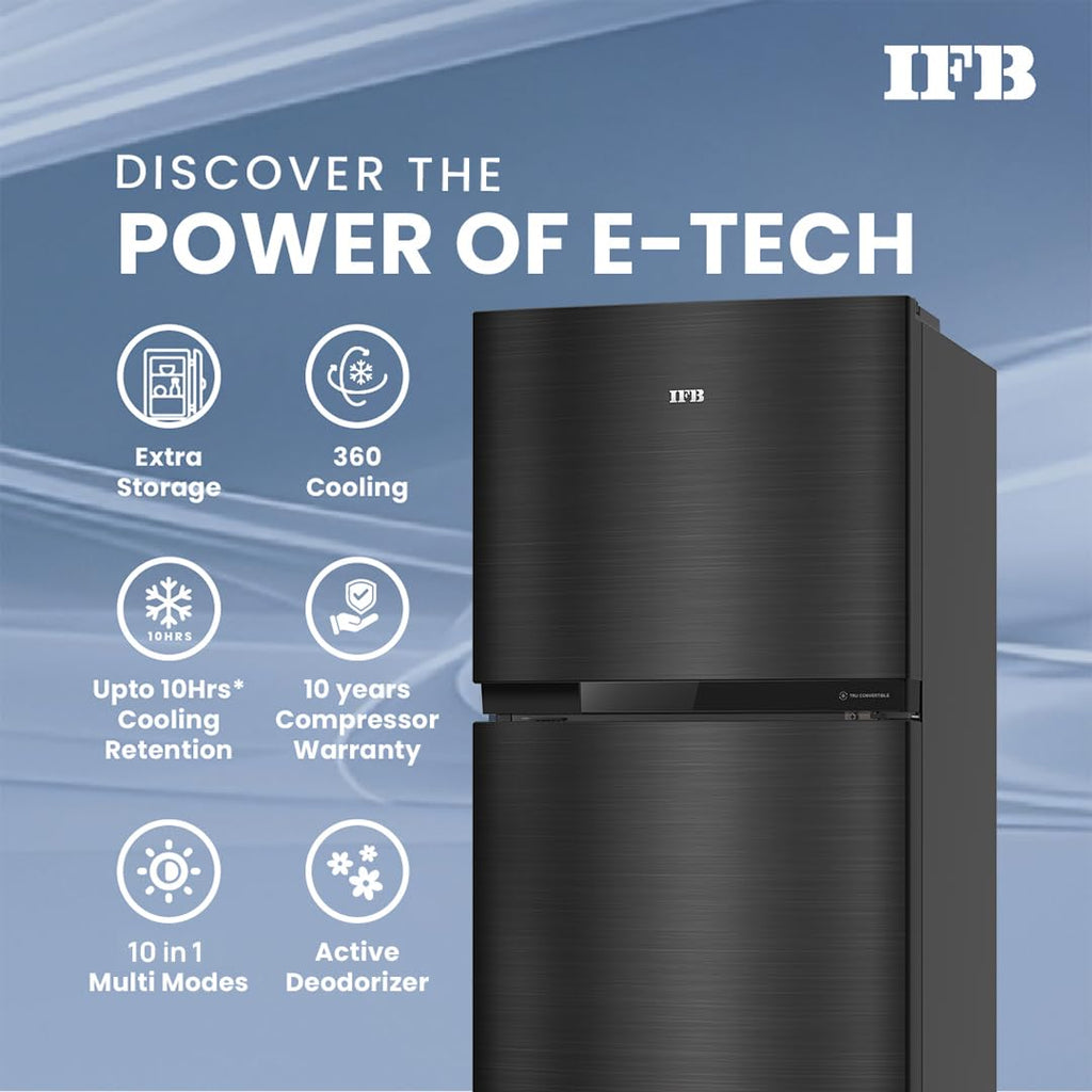 IFB 241L 3 Star Tru Convertible 10-in-1 Advanced Inverter Frost Free Double Door Refrigerator (IFBFF-2913DKSET, Metal Black, 360 Degree Cooling, Extraordinary Space)