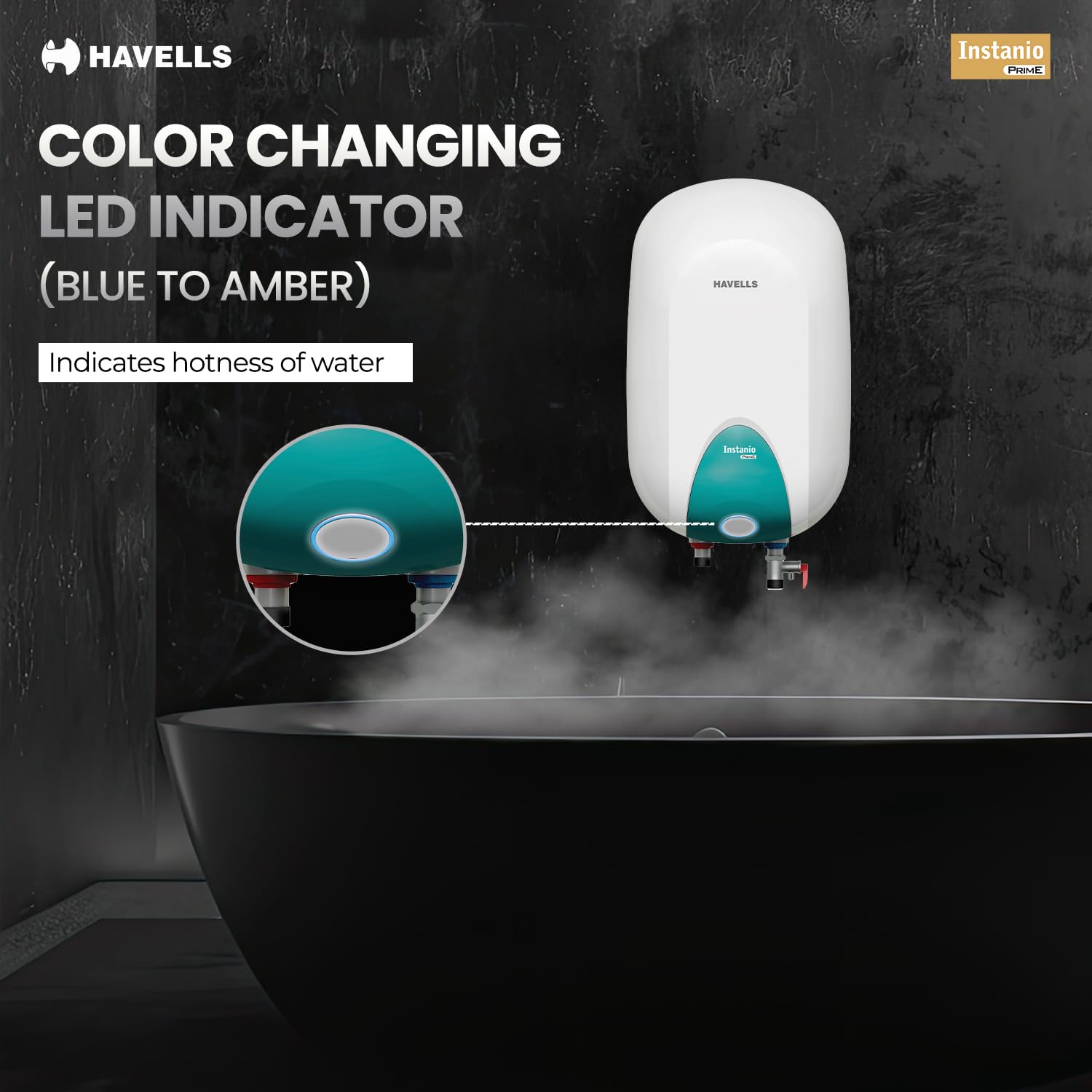 Havells Instanio Prime 15L Storage Water Heater(Geyser)|Faster Heating|Safer to use|Saves electricity|Engineered for Hard Water|Color Changing LED Indicator|Anti Rust Tank|Mcoloy Heating Element