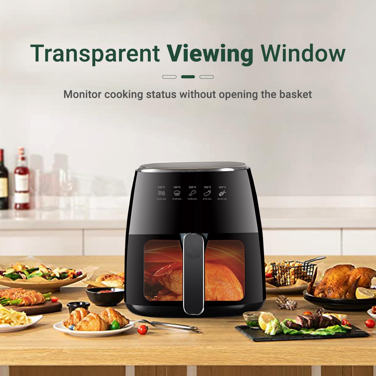 INALSA Air Fryer for Home|5.5 liter Capacity|Visible Window & Internal Light|1600 W with Smart AirCrisp Technology|6-In-1 Appliance With 8 Preset Menu & Digital Display (Tasty fry DW5.5) Black