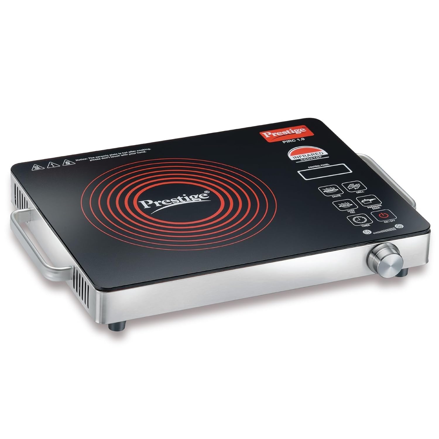 Prestige Infrared Cooktop PIRC 1.0 | 2200W, Stainless Steel & Ceramic | Adjustable Temperature Control | Cool Touch Handle | 1-Year Warranty | Black