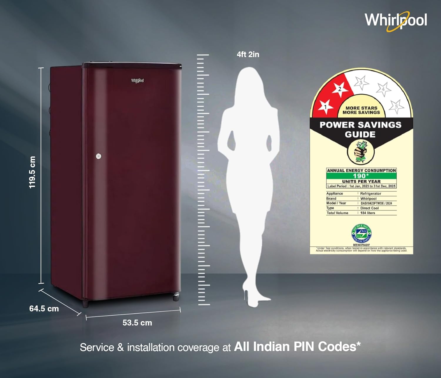 Whirlpool 184 L 2 Star Direct-Cool Single Door Refrigerator (205 WDE CLS 2S SHERRY WINE-Z, Red)