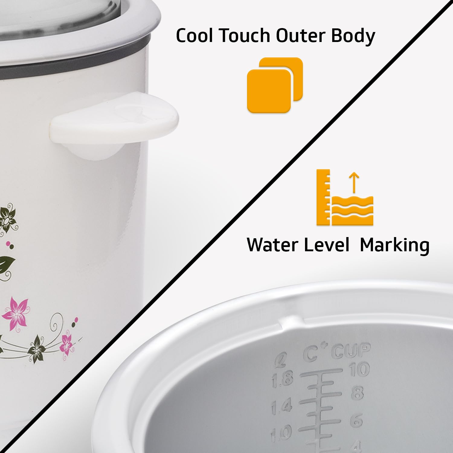 V-Guard VRC 1.8-Litre Electric Rice Cooker with 700 W Power, 2 Pots, Spatula, Rice Separator 5-Yr Heating Plate & 2-Yr Product Coverage Automatic Cooking with Double-Layered Body & Cool Touch Handles.