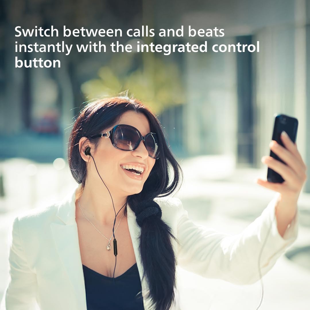 PHILIPS Audio TAE1159BK/00 in-Ear Wired Earphones with C-Type Jack, 10mm Drivers, Inline Mic, Powerful Bass and Clear Sound, Tangle Free 1.2m Cable and 3 x Inter Changeable Ear Tips (Black)