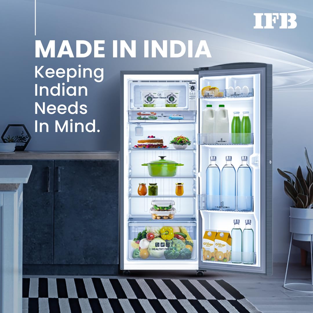 IFB 197L 5 Star Direct Cool Single Door Refrigerator (IFBDC-2235DBSE, Brush Grey, Advanced Inverter Compressor, Extraordinary Storage with Humidity Controller)