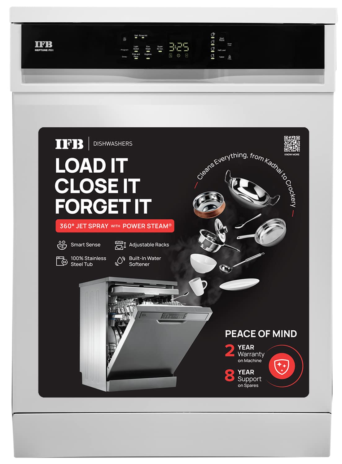 IFB 14 Place Settings with DeepClean® Technology Freestanding Dishwasher (Neptune FX14, White, 70° Hot Water Wash with Hygienic Steam Drying, Perfect for Indian Utensils)