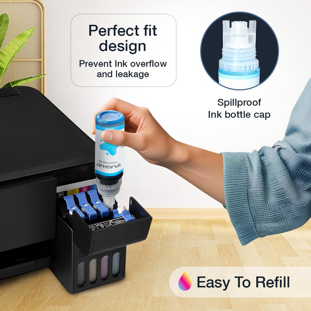Splashjet 003 Compatible Refill Ink for Epson L3110, L3150, L3250, L3252 L3115, L3116, L3101, L3210, L3215, L3216, L3151, L3152, L3156, L5190 Printer – (70gm x 4 Color) Set Box - 501737