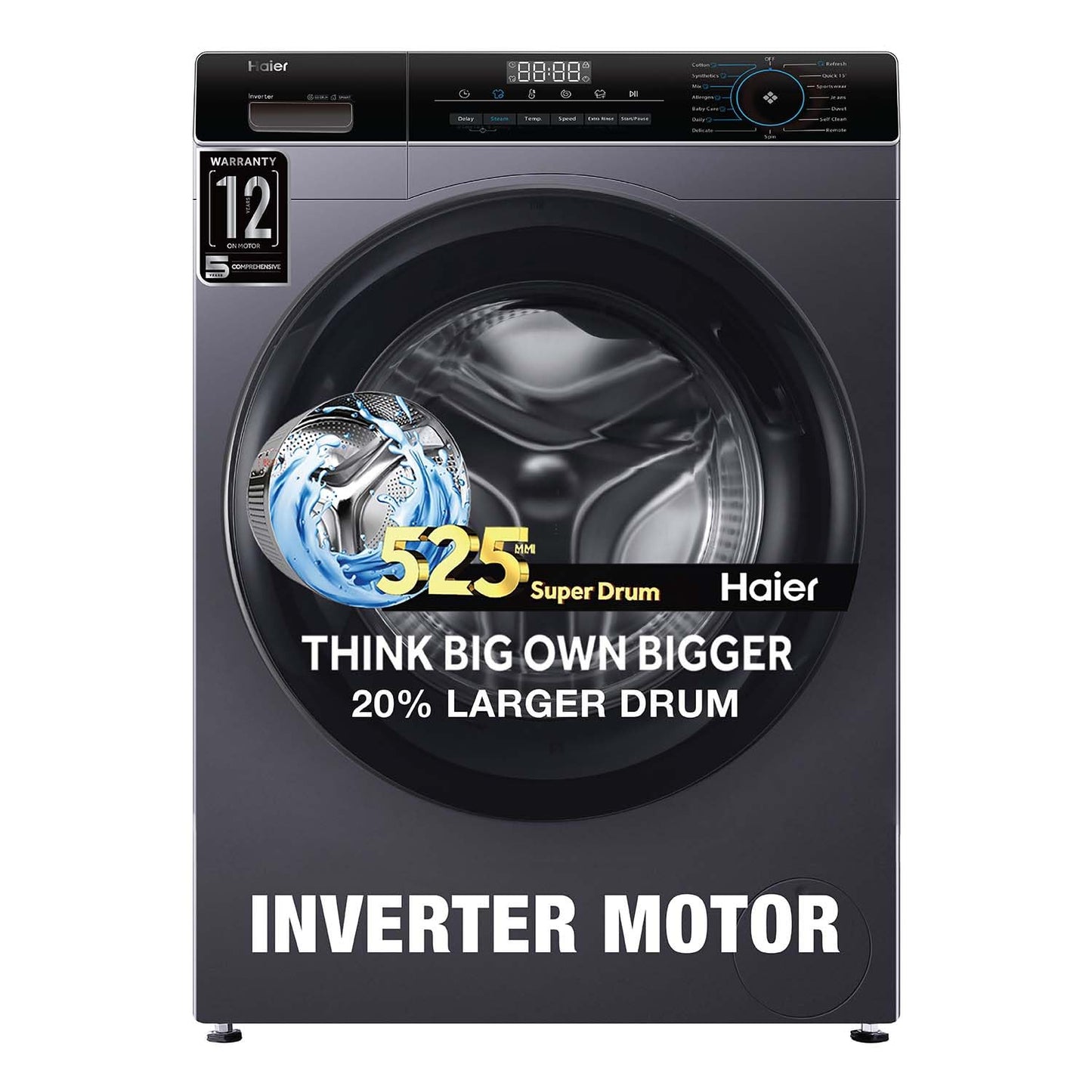 Haier 7 Kg 5 Star Inverter Direct Motion Motor Fully Automatic Front Load Washing Machine (HW70-IM12929S6, 525 Super Drum, Puri Steam, Starry Silver)