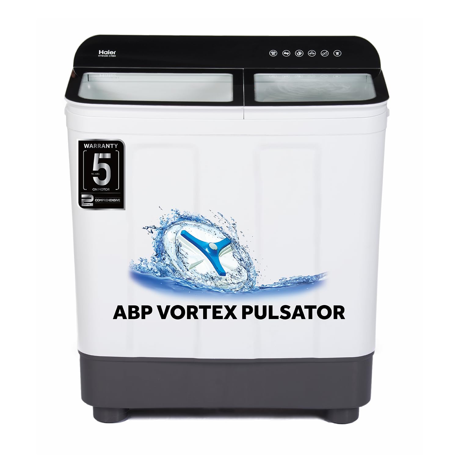 Haier 7 Kg 5 star SEMI Automatic Top Loading Washing Machine HTW70-178BKN, Black, Anti Bacterial anti bacterial vortex Pulsator,2024, Magic Filter, 1300 RPM & Castors)