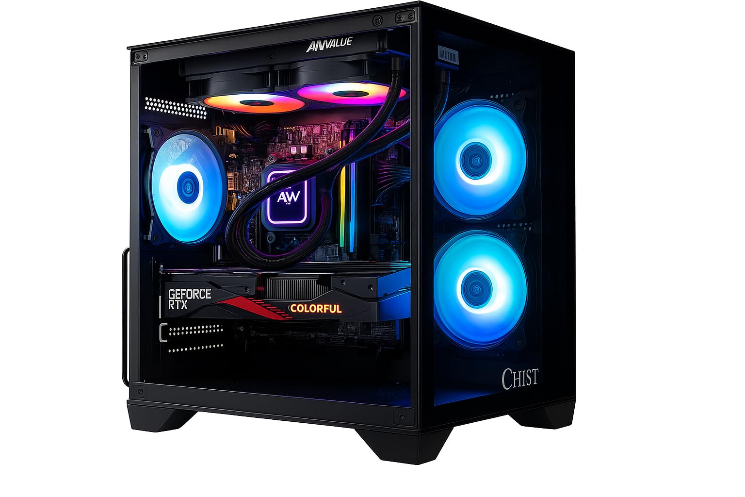 CHIST Gaming Desktop PC, Ryzen 5 5500 6-Core, 32GB DDR4, 1TB NVMe SSD, 6500XT 4GB DDR6 Graphics, Liquid Cooling Wi-Fi Bluetooth. Windows 11 pro.
