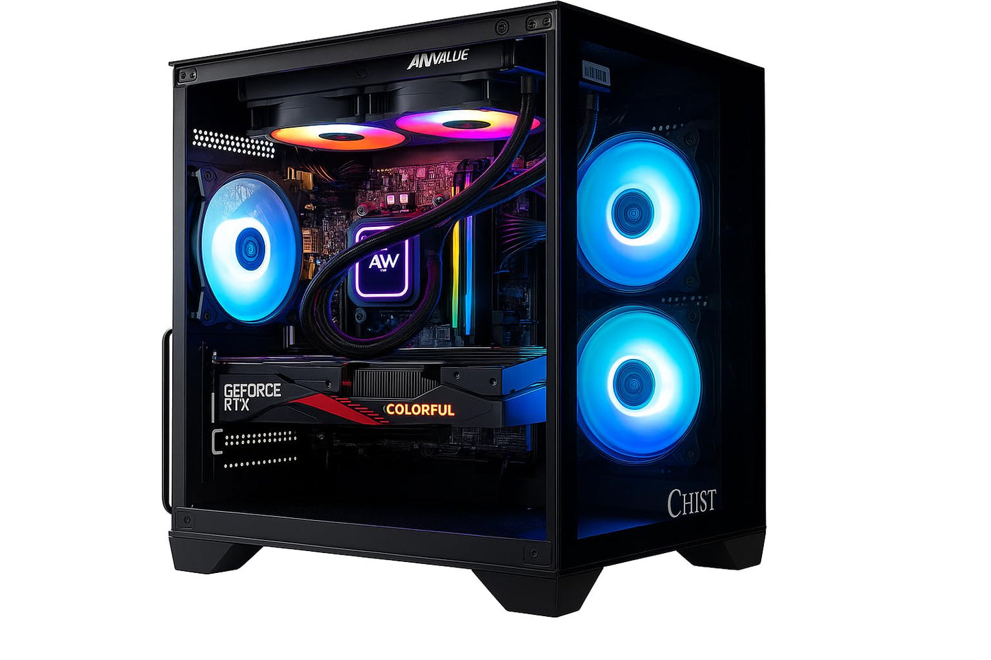 CHIST Gaming Desktop PC, Ryzen 5 5500 6-Core, 32GB DDR4, 1TB NVMe SSD, 6500XT 4GB DDR6 Graphics, Liquid Cooling Wi-Fi Bluetooth. Windows 11 pro.