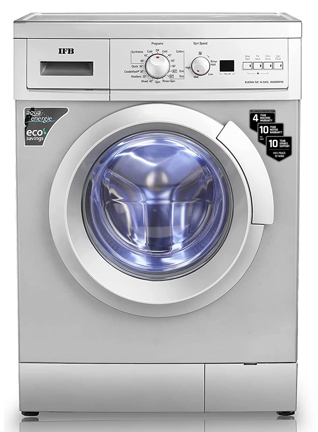 IFB 6.5 Kg 5 Star Powered by AI with 9 Swirl Wash, Fully Automatic Front Load Washing Machine (ELENA GXN 6510, Steam Refresh Program with Eco Inverter, Grey)